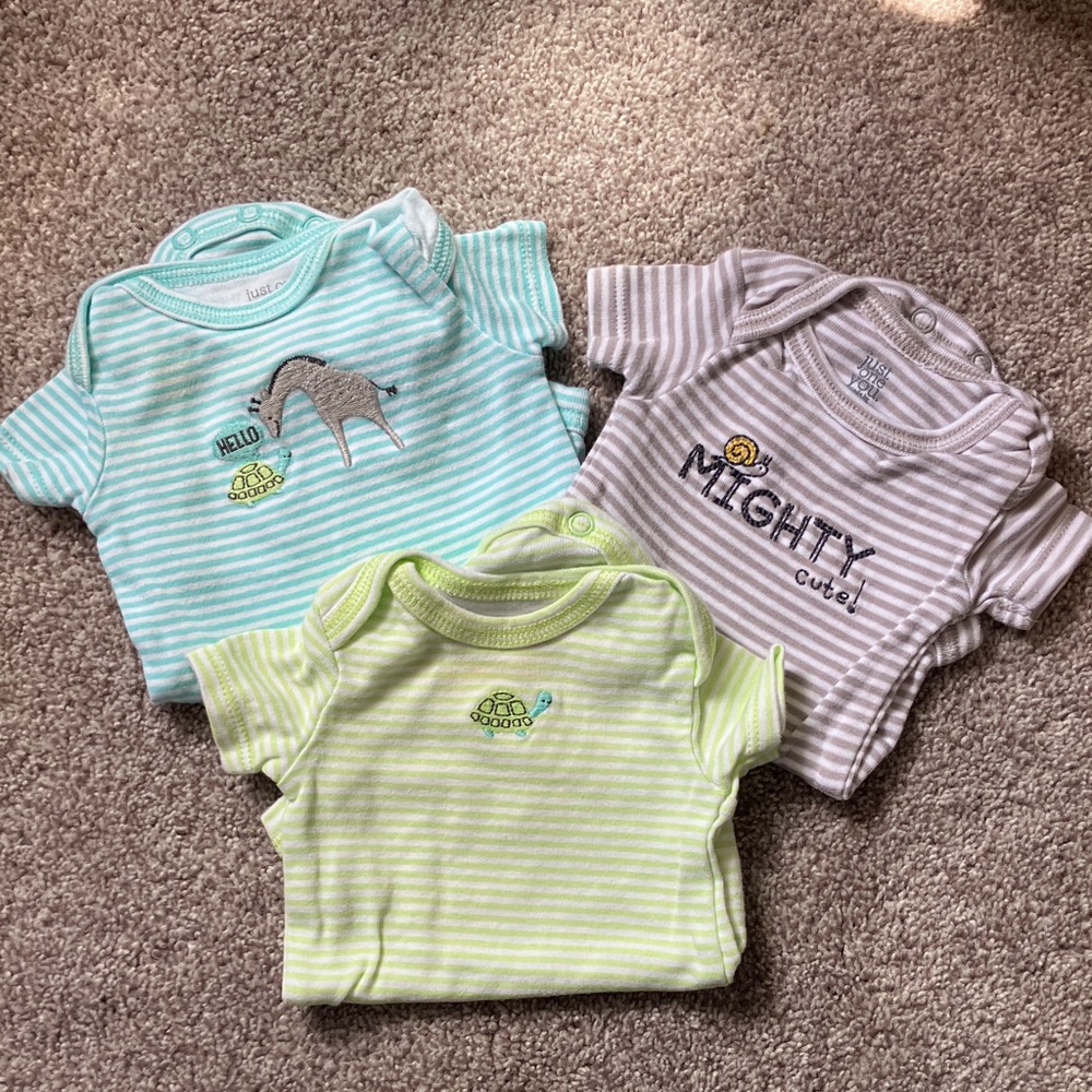 Mighty Cute Striped Bodysuit Set - Green, Blue, Gray